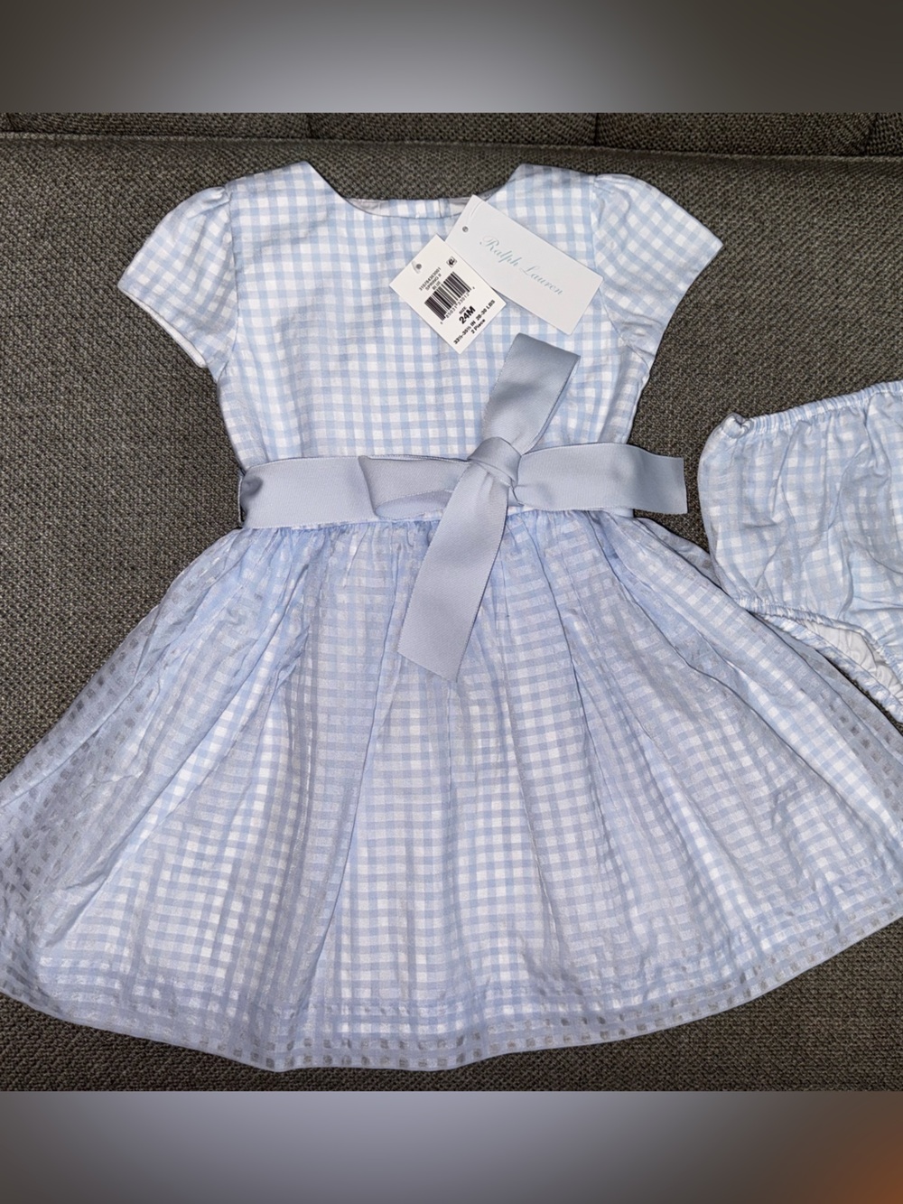 NWT Ralph Lauren Blue and White Gingham Dress with Waist Bow